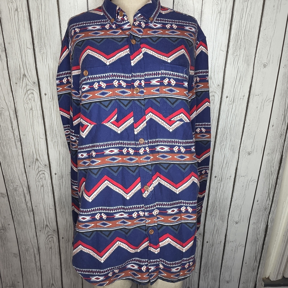 Stapleford Southwestern Aztec Print Long Sleeve Button Down Shirt Size M Western
